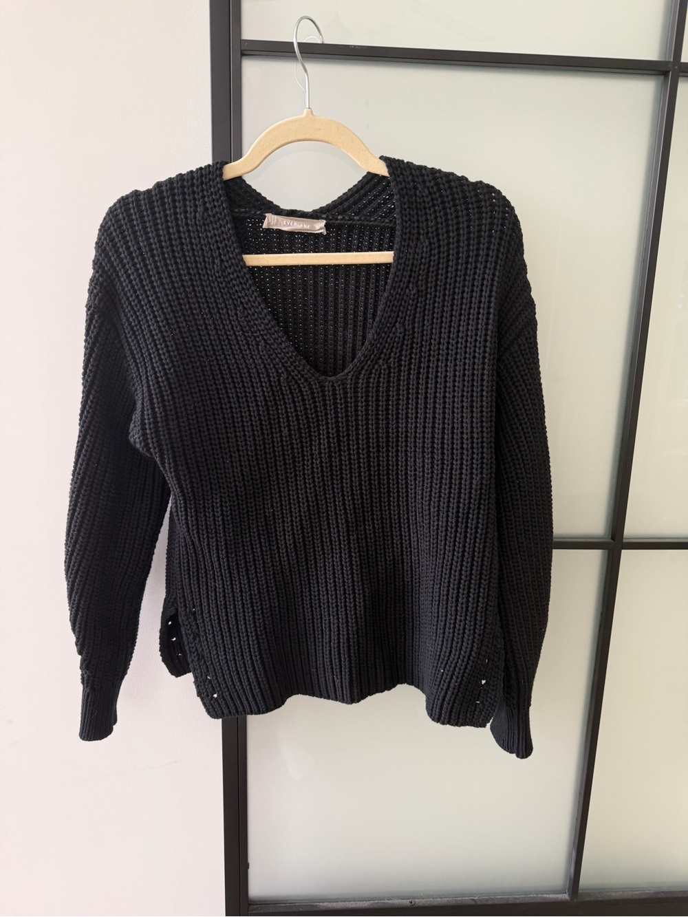 Everlane Black V-Neck Chunky Knit Sweater